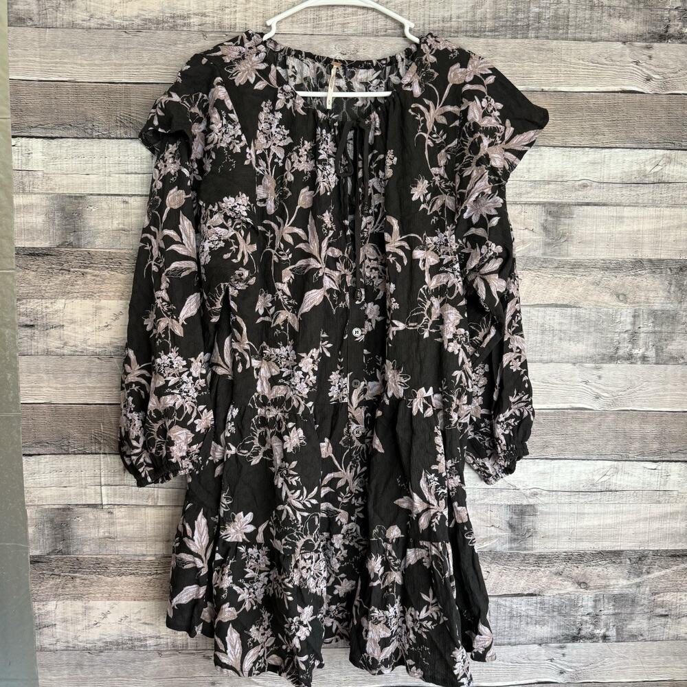 Free People Sunbaked Floral Swing Dress in Washed Black Womens Size M BOHO